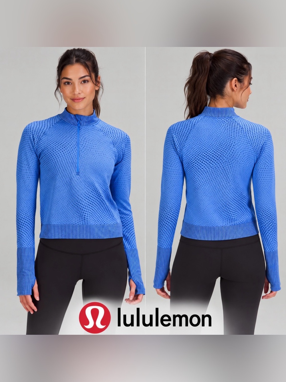 Lululemon Rest Less Cropped Half-Zip Blue Nile Night Sea Grid Warp Training M/L
